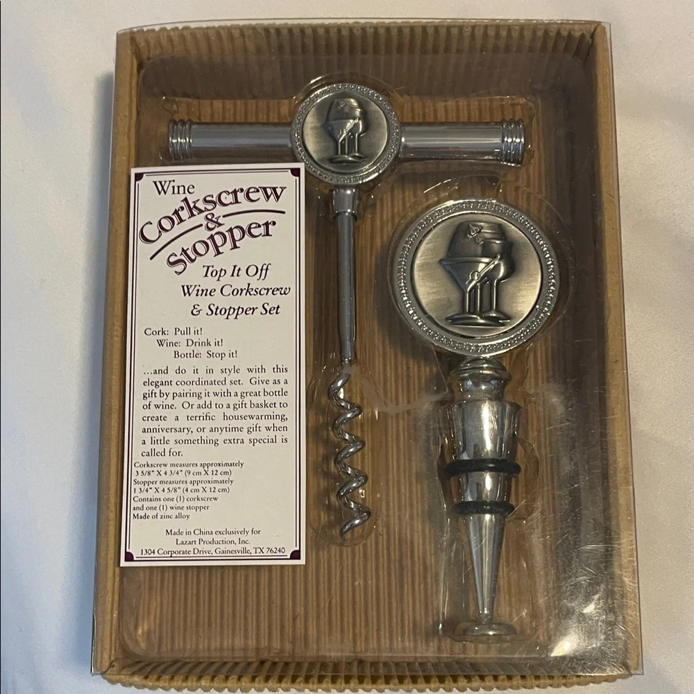 Wine Corkscrew & Stopper Set - Silver